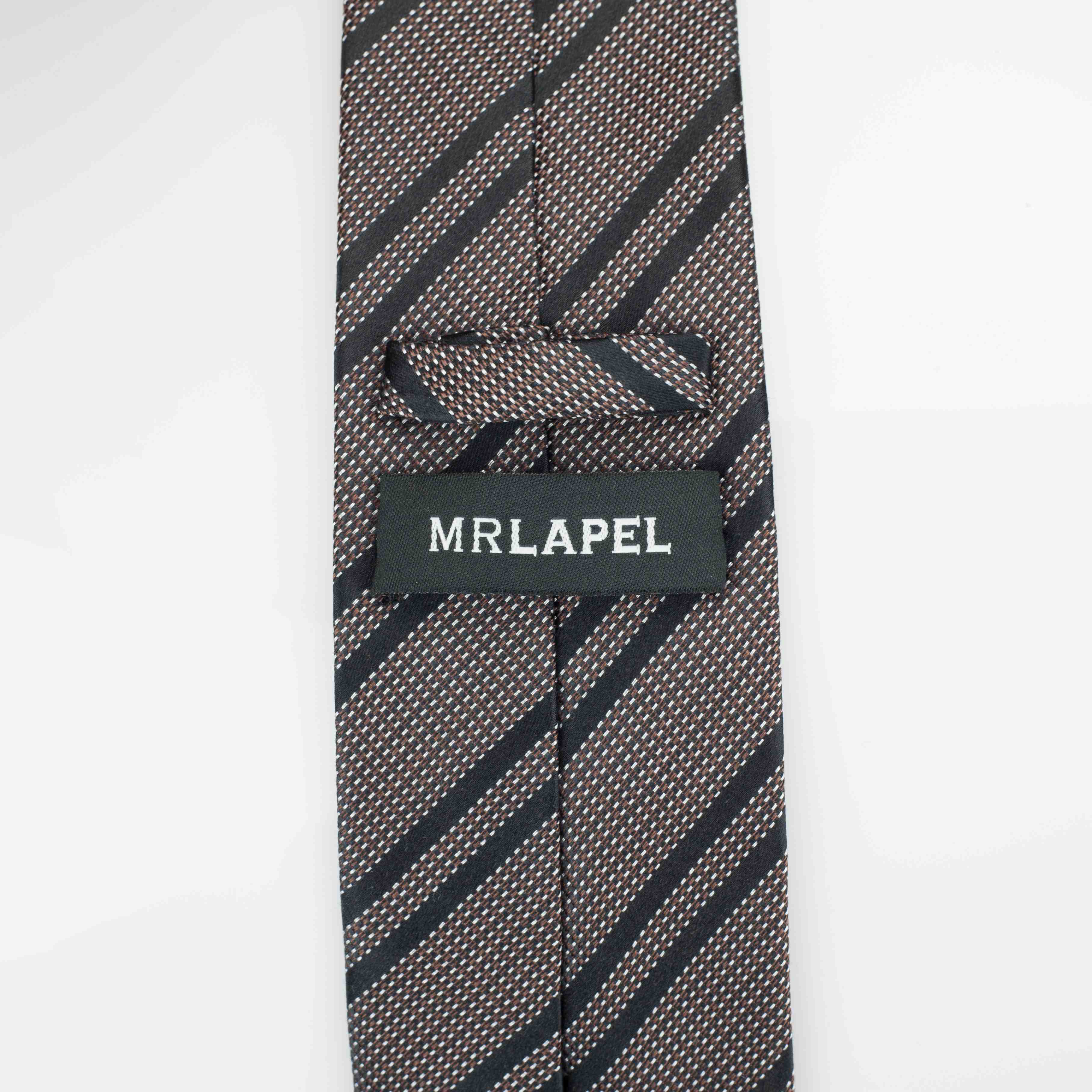 Brown and Black Striped Woven Silk Tie