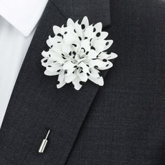 Silk Flower Lapel Pin, White and Black Polka Dots