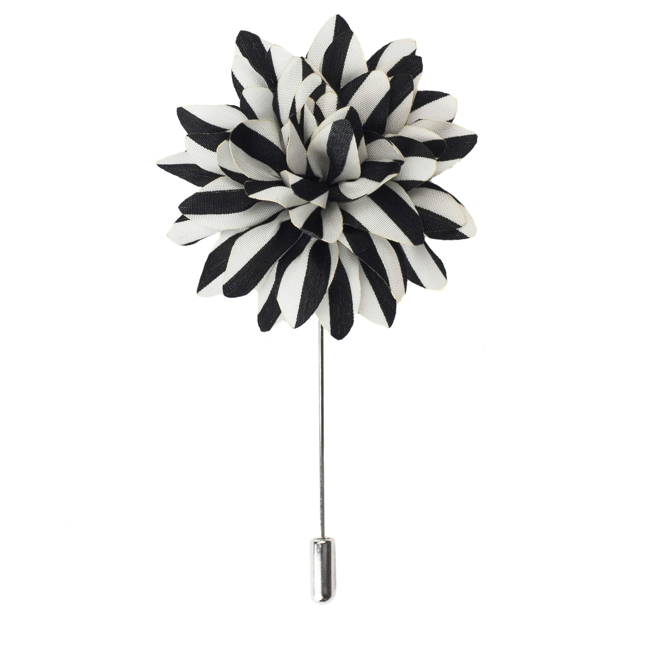Silk Flower Lapel Pin, Black and White Stripes