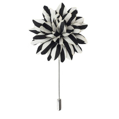 Silk Flower Lapel Pin, Black and White Stripes