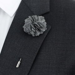 Flower Bunch Lapel Pin, Black and White Tartan