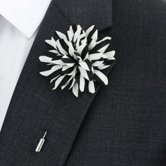 Silk Flower Lapel Pin, Black and White Stripes
