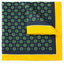 Navy blue fabric with green floral pattern and yellow border