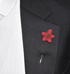 Daisy Button Lapel Pin, Red