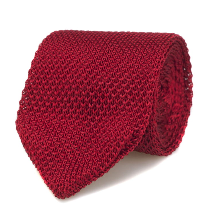 /Pure silk red knitted tie set | Comes with 100% wool paisley print pocket square, 1 Gold plated tie clip Secondary image