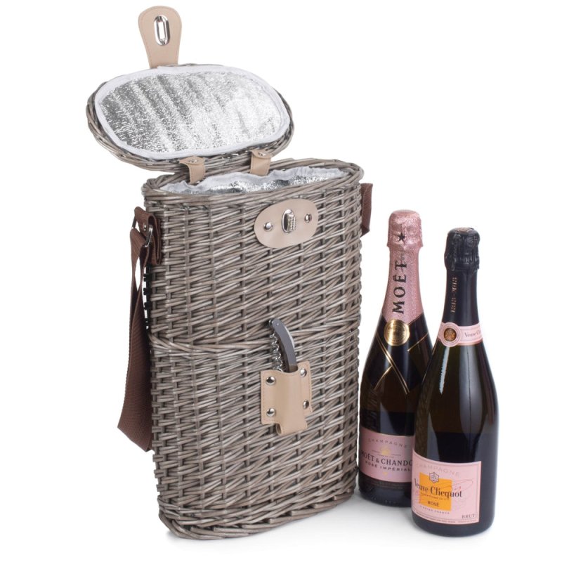 2 Bottle Willow Insulated Bottle Carrier - Cool Baskets - British D'sire Main image