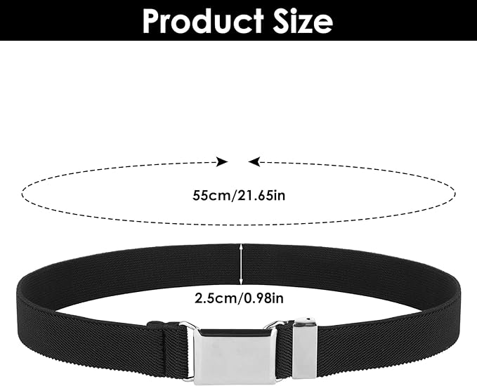 2 Pack Kids Toddler Belt Elastic Stretch Belts Adjustable Uniform Belt with Silver Square Buckle for Child Boys Girls - British D'sire