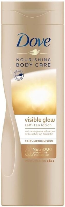 2 Pack of Dove Nourishing Body Care Visible Glow Gradual Self-Tan Fair to Medium Body Lotion 400ml - British D'sire Main image