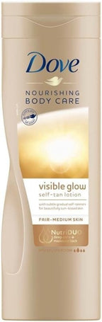 2 Pack of Dove Nourishing Body Care Visible Glow Gradual Self-Tan Fair to Medium Body Lotion 400ml - British D'sire