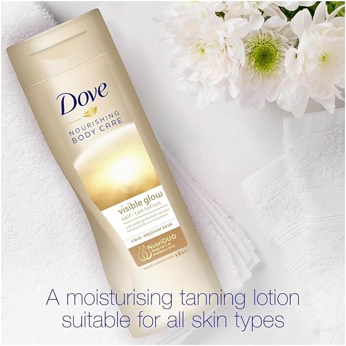 2 Pack of Dove Nourishing Body Care Visible Glow Gradual Self-Tan Fair to Medium Body Lotion 400ml Secondary image