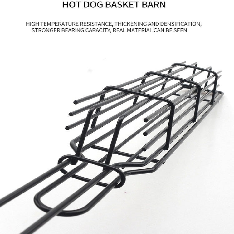 2 PCS Hot Dog Barbecue Cage Sausage Barbecue Clip Barbecue Clip Mesh Wooden Handle Barbecue Mesh Rack, Color:Wood color - British D'sire