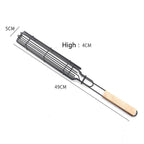 2 PCS Hot Dog Barbecue Cage Sausage Barbecue Clip Barbecue Clip Mesh Wooden Handle Barbecue Mesh Rack, Color:Wood color - British D'sire