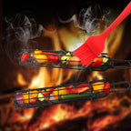 2 PCS Hot Dog Barbecue Cage Sausage Barbecue Clip Barbecue Clip Mesh Wooden Handle Barbecue Mesh Rack, Color:Wood color - British D'sire