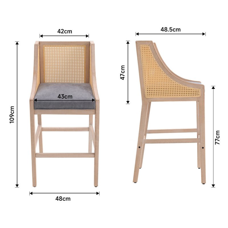 2 Pcs Natural Rattan Bar Stools with Backrest - Bar Stools - British D'sire