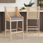 2 Pcs Natural Rattan Bar Stools with Backrest - Bar Stools - British D'sire