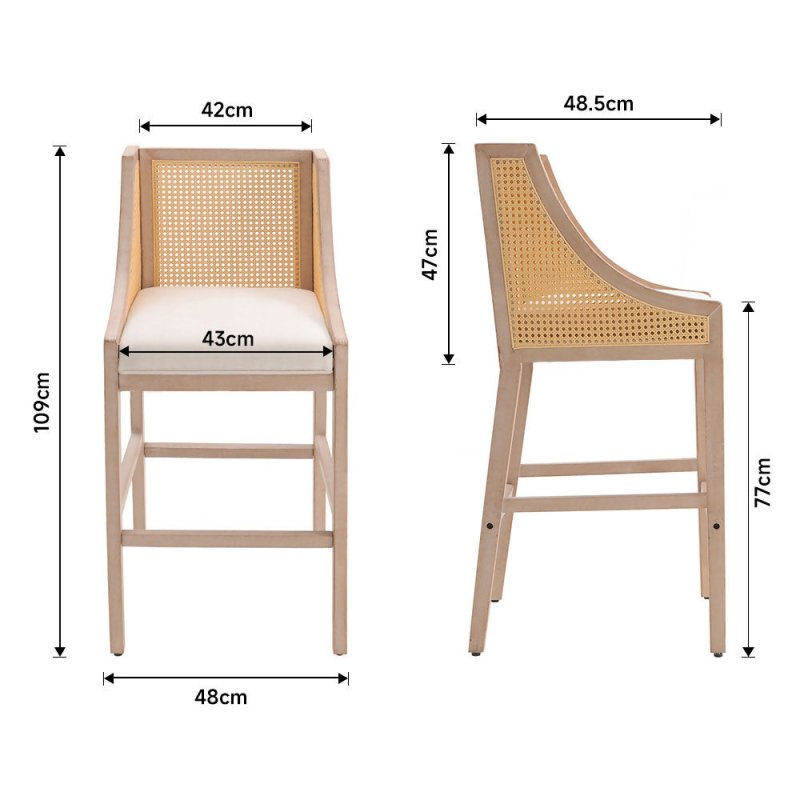 2 Pcs Natural Rattan Bar Stools with Backrest - Bar Stools - British D'sire