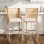 2 Pcs Natural Rattan Bar Stools with Backrest - Bar Stools - British D'sire