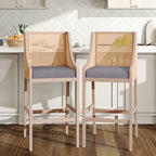 2 Pcs Natural Rattan Bar Stools with Backrest - Bar Stools - British D'sire