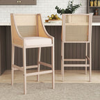 2 Pcs Natural Rattan Bar Stools with Backrest - Bar Stools - British D'sire