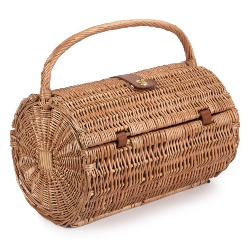 2 Person Green Tweed Barrel Wicker Picnic Basket - Fitted Picnic Baskets - British D'sire