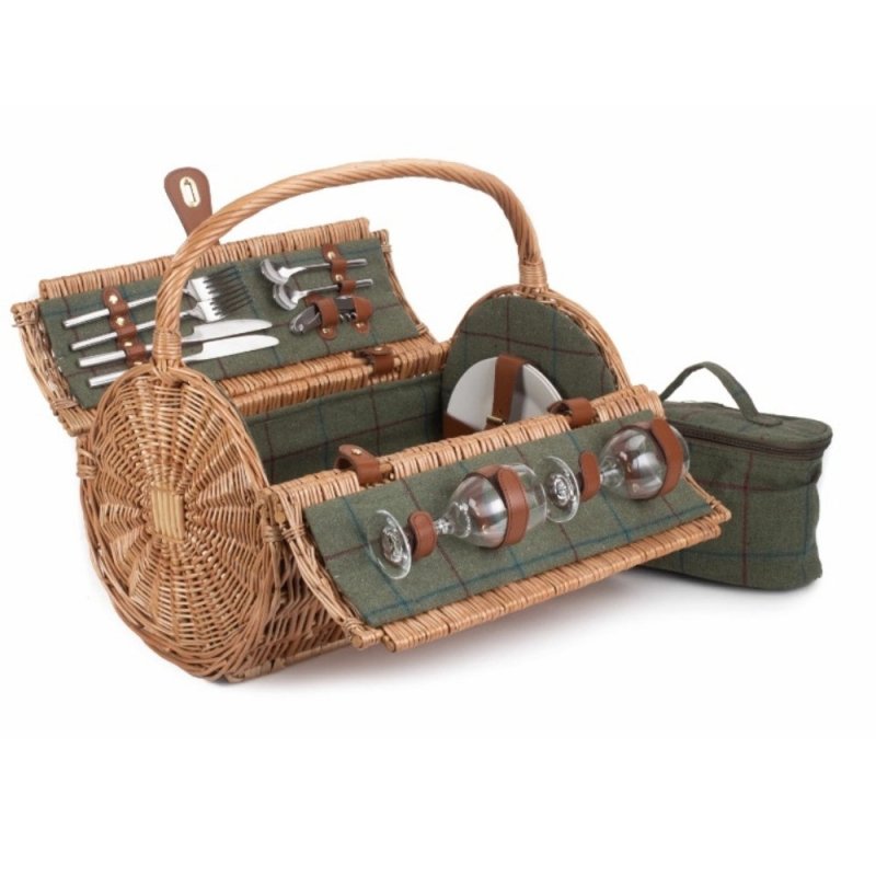 2 Person Green Tweed Barrel Wicker Picnic Basket Secondary image