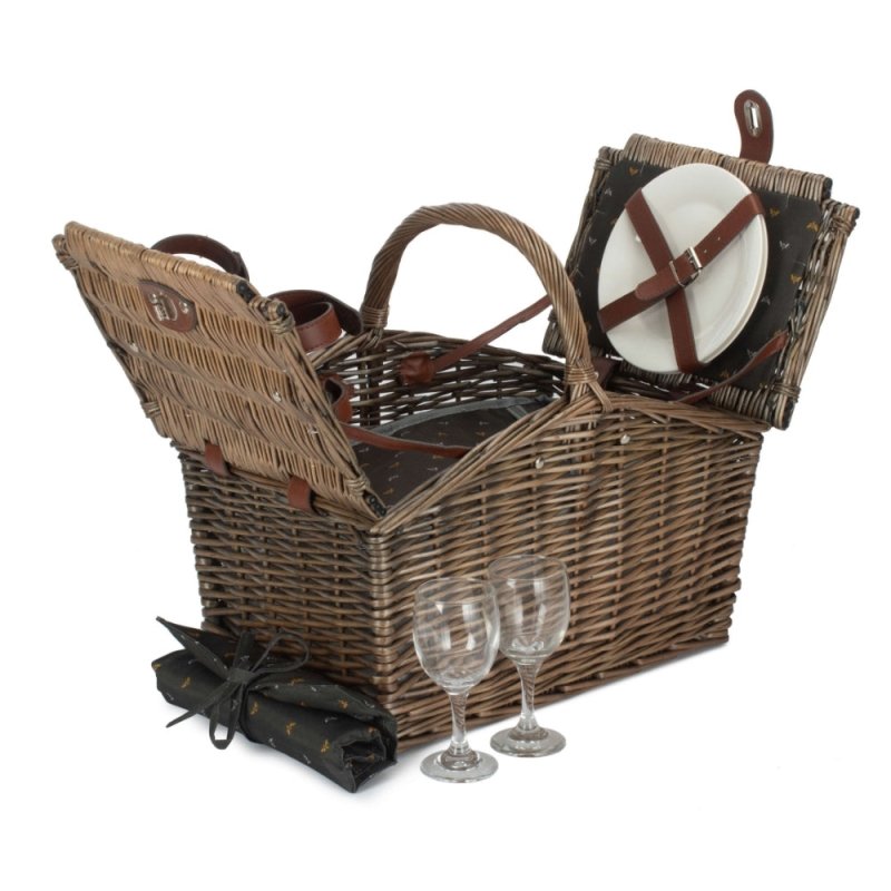 2 Person Nature Pattern Butterfly Lidded Fitted Picnic Basket - Fitted Picnic Baskets - British D'sire Main image