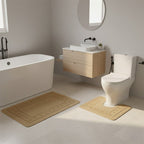 2 Piece Box Design Bath Mat Set Soft Absorbent Non-Slip Bathroom Mats - Beige - British D'sire