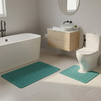 2 Piece Box Design Bath Mat Set Soft Absorbent Non-Slip Bathroom Mats - Black - British D'sire