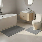 2 Piece Box Design Bath Mat Set Soft Absorbent Non-Slip Bathroom Mats - Black - British D'sire
