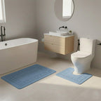 2 Piece Box Design Bath Mat Set Soft Absorbent Non-Slip Bathroom Mats - Cream - British D'sire