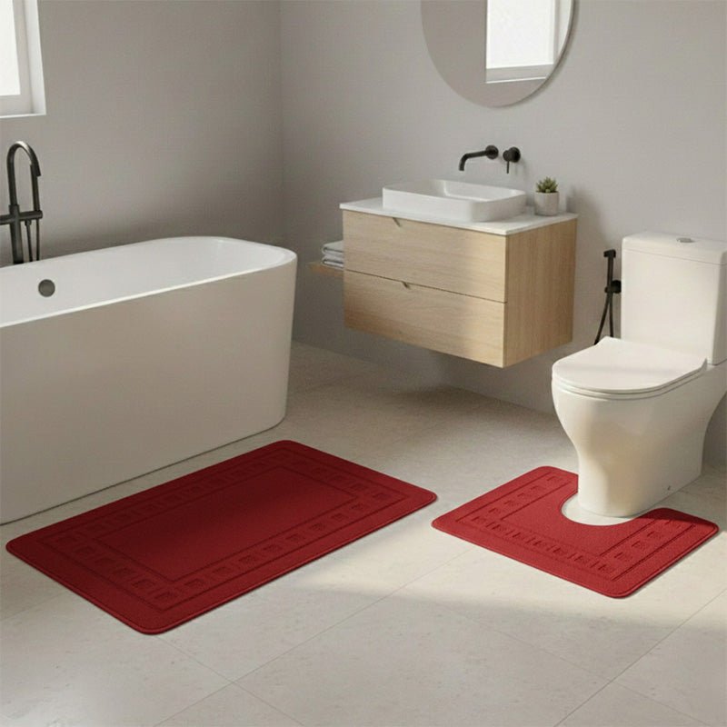 2 Piece Box Design Bath Mat Set Soft Absorbent Non-Slip Bathroom Mats - Cream - British D'sire