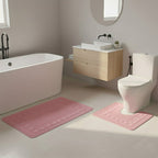 2 Piece Box Design Bath Mat Set Soft Absorbent Non-Slip Bathroom Mats - Cream - British D'sire