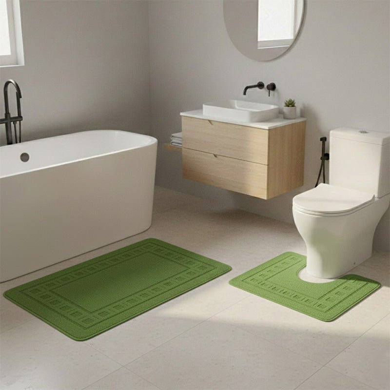 2 Piece Box Design Bath Mat Set Soft Absorbent Non-Slip Bathroom Mats - Cream - British D'sire