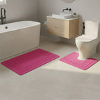 2 Piece Box Design Bath Mat Set Soft Absorbent Non-Slip Bathroom Mats - Mid Blue - British D'sire