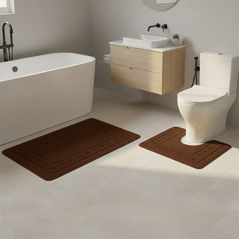 2 Piece Box Design Bath Mat Set Soft Absorbent Non-Slip Bathroom Mats - Plum - British D'sire