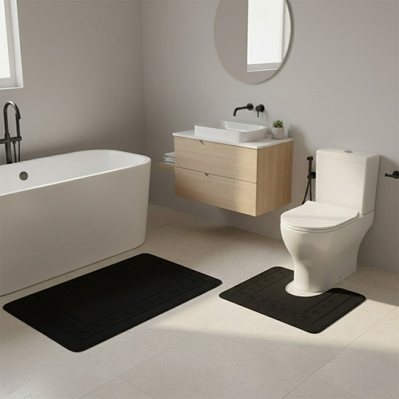 2 Piece Box Design Bath Mat Set Soft Absorbent Non-Slip Bathroom Mats - Plum - British D'sire