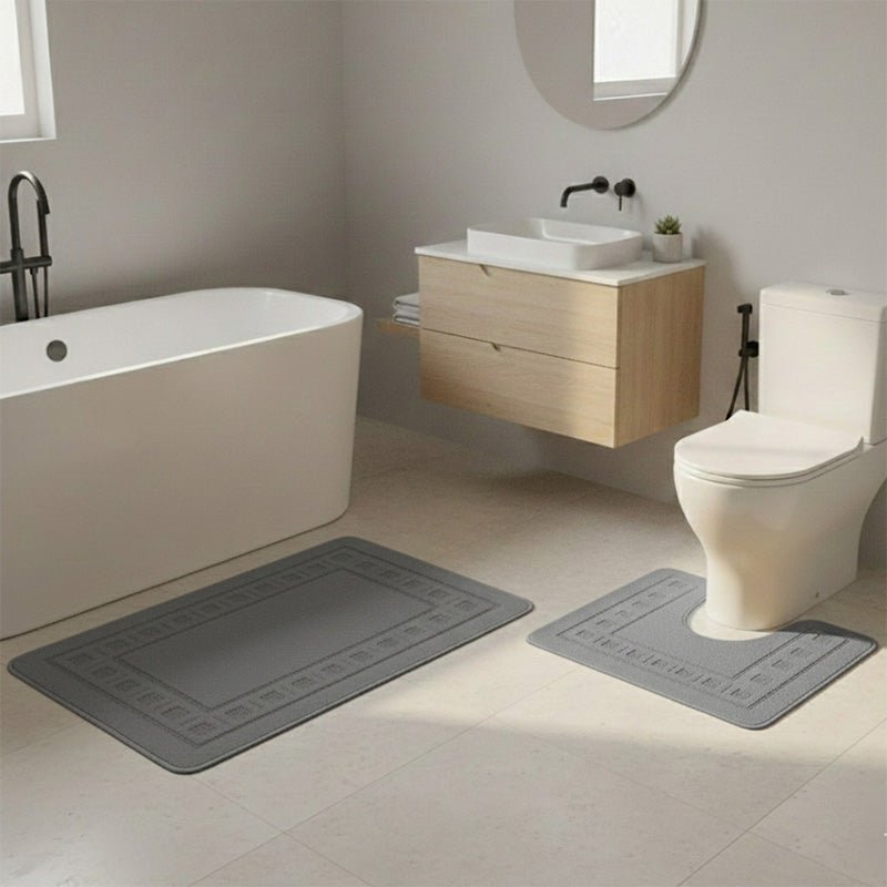 2 Piece Box Design Bath Mat Set Soft Absorbent Non-Slip Bathroom Mats - Plum - British D'sire