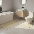 2 Piece Box Design Bath Mat Set Soft Absorbent Non-Slip Bathroom Mats - Plum - British D'sire