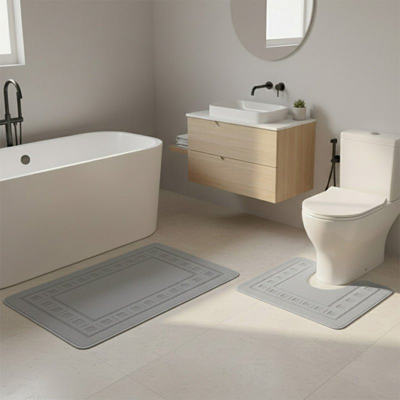2 Piece Box Design Bath Mat Set Soft Absorbent Non-Slip Bathroom Mats - Sage Green - British D'sire