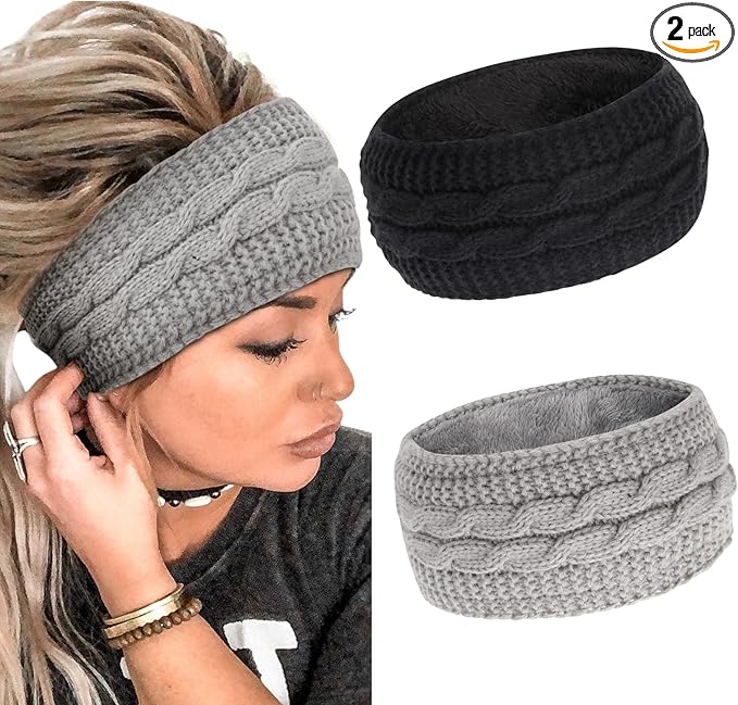 2 Pieces Running Headband Fleece Ear Warmers Headband Winter Headbands for Women Ladies Girls - Sport Headbands - British D'sire Main image