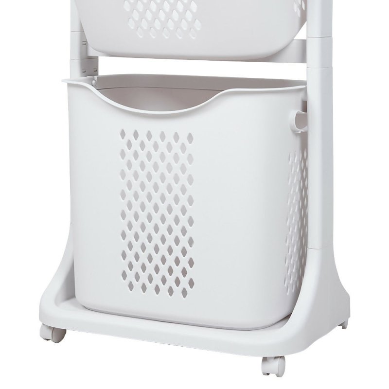 2 - Tier Plastic Rolling Laundry Baskets with Hanging Rack - Laundry Basket - British D'sire