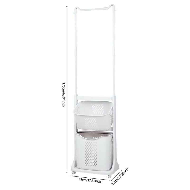 2 - Tier Plastic Rolling Laundry Baskets with Hanging Rack - Laundry Basket - British D'sire