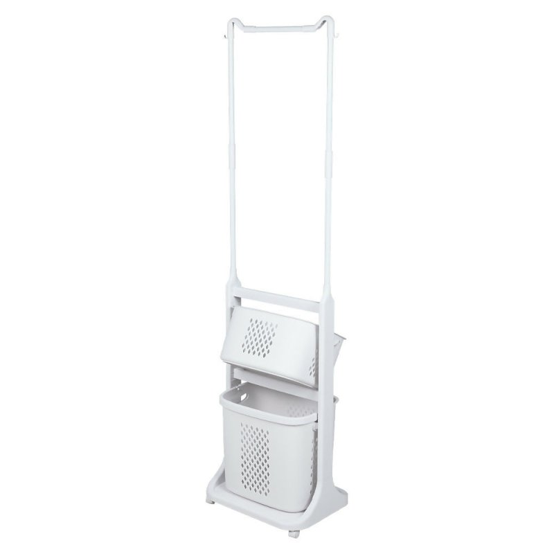 2 - Tier Plastic Rolling Laundry Baskets with Hanging Rack - Laundry Basket - British D'sire