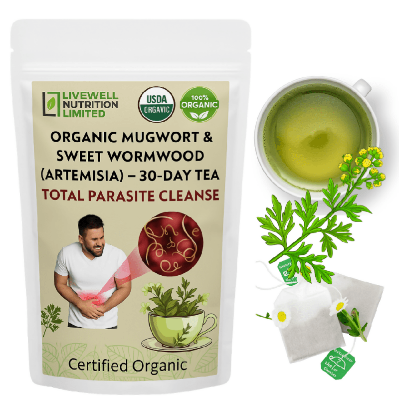 20 Days Organic Wormwood Artemisia Leafy Tea Premium Quality Parasite Cleansing, Gut Health & Tummy Happy - Organic Tea - British D'sire Main image