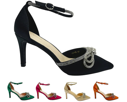 Women's Satin Diamante Open Court Shoes