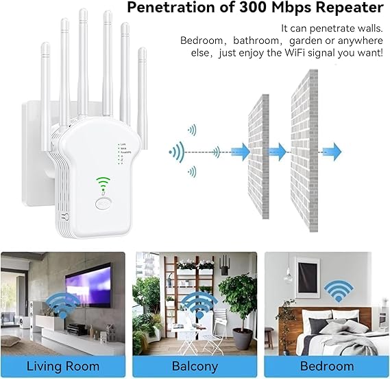 2025 Newest WiFi Extender Booster, 300Mbps WiFi Booster Range Extender,WiFi Repeater with Ethernet Port,6 *Antennas Wireless Internet Repeater Greater Coverage, Home Internet Booster, 1 - Key Setup - WiFi Extender Booster - British D'sire