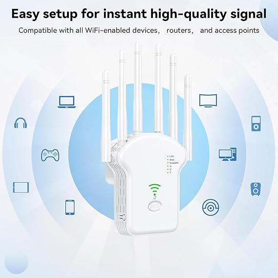 2025 Newest WiFi Extender Booster, 300Mbps WiFi Booster Range Extender,WiFi Repeater with Ethernet Port,6 *Antennas Wireless Internet Repeater Greater Coverage, Home Internet Booster, 1 - Key Setup - WiFi Extender Booster - British D'sire