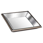 Astor Distressed Mirrored Square Tray with Wooden Detailing Small