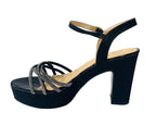 Women's Block Heel Platform Diamante Glitter Shoes