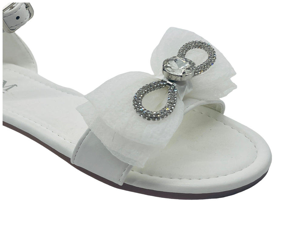 Ankle Strap Flat Rhinestone Mesh Bow Sandals